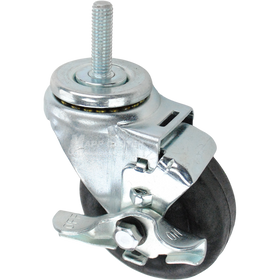 Swivel caster with a top lock brake, a 3.5 inch black nylon wheel and 7/16 inch wide threaded metal stem