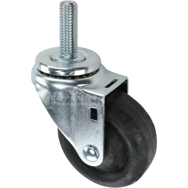 Swivel caster with a 3.5 inch black nylon wheel and 5/8 inch wide threaded metal stem
