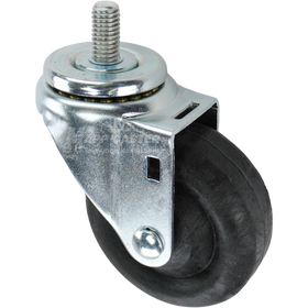 Swivel caster with a 3.5 inch black nylon wheel and a 1 inch long, 1/2 inch wide threaded metal stem