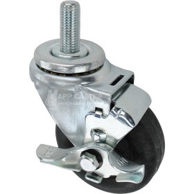 Swivel caster with a top lock brake, a 3.5 inch black nylon wheel and 16mm wide threaded metal stem