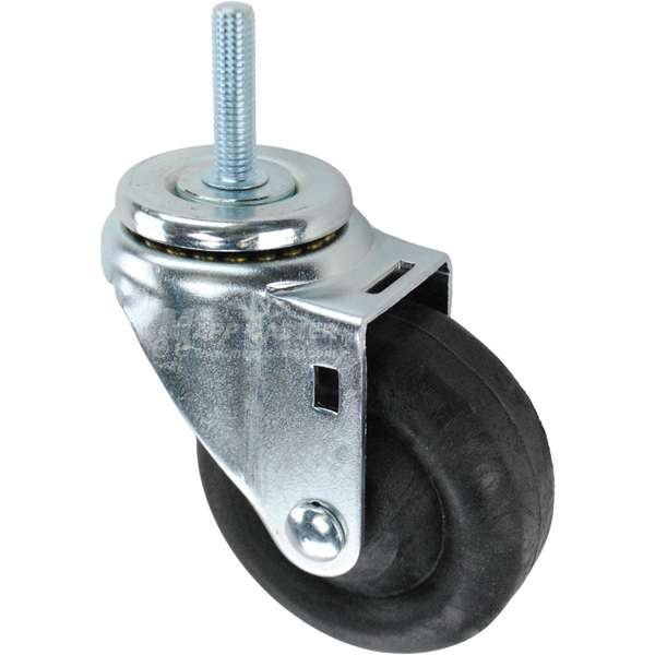 Swivel caster with a 3.5 inch black nylon wheel and 3/8 inch wide threaded metal stem