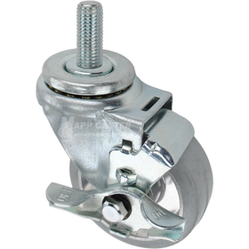 Swivel caster with a top lock brake, a 3.5 inch grey rubber on aluminum wheel and 16mm wide threaded metal stem