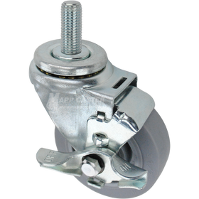 Swivel caster with a top lock brake, a 3.5 inch grey thermoplastic rubber wheel and 16mm wide threaded metal stem