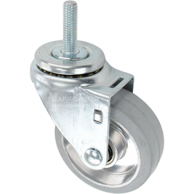 Swivel caster with a 3.5 inch grey rubber on aluminum wheel and 7/16 inch wide threaded metal stem