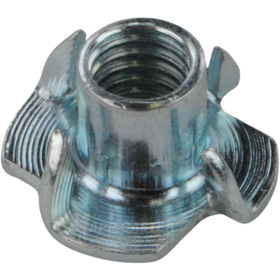 Threaded tee-nut for soft wood, plastic, or particle board