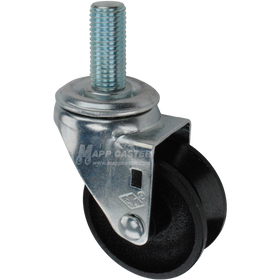 Caster wheel with a black cast iron v-groove tire and metric metal stem thread