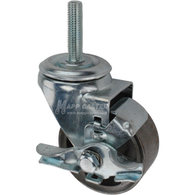 Metal caster wheel with brake and metric threaded stem