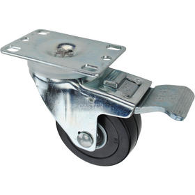 Swivel caster with a total lock brake, a 3 inch black hard rubber wheel with ball bearings and O1 metal plate