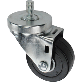 Caster wheel with a black rubber tire and metal stem thread