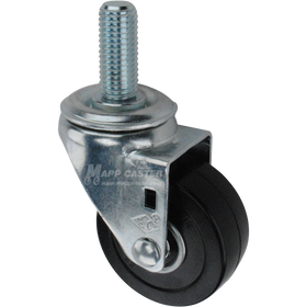 Metal caster rubber wheel with a black rubber tire and threaded stem