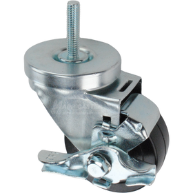 Metal caster rubber wheel with a top lock brake and threaded stem at the top