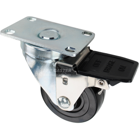 Swivel caster with face contact brake, a 3 inch black hard rubber wheel and O1 metal plate