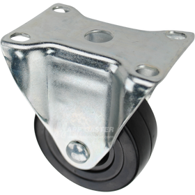 Rigid caster with a 3 inch black hard rubber wheel and O1 mounting plate