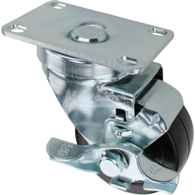 Swivel caster with top lock brake, a 3 inch black hard rubber wheel and O1 metal plate