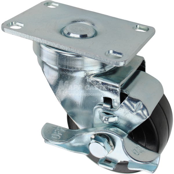 Swivel caster with top lock brake, a 3 inch black hard rubber wheel and O1 metal plate