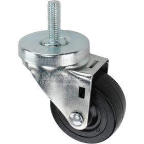 Metal caster rubber wheel with a black rubber tire and threaded stem