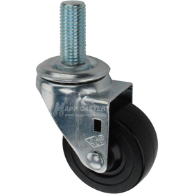 Caster wheel with a black rubber tire and metric metal stem thread