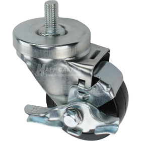 Caster wheel with brake, a black rubber tire and metal stem thread