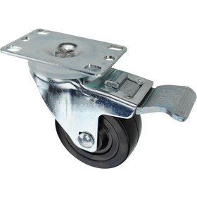 Swivel caster with a total lock brake, a 3 inch black hard rubber wheel and O1 metal plate