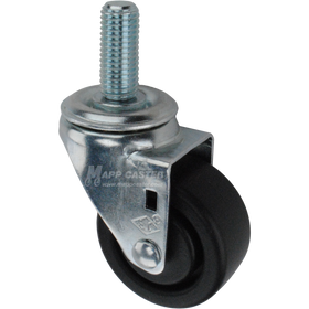 Metal caster plastic wheel with a threaded stem at the top