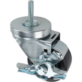 Metal caster plastic wheel with a top lock brake and threaded stem at the top