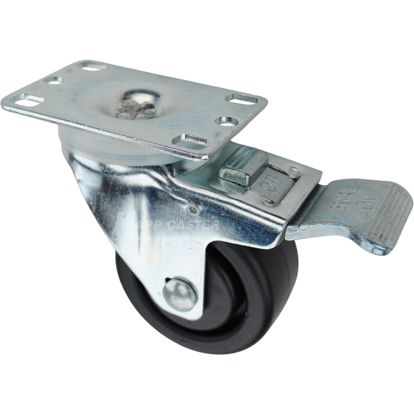 Swivel caster with a total lock brake, a 3 inch black plastic wheel and O1 metal plate
