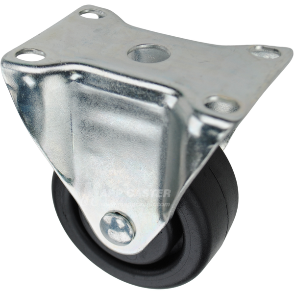 Rigid caster with a 3 inch black plastic wheel and O1 mounting plate