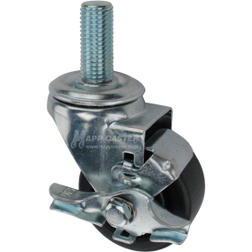 Metal caster plastic wheel with a top lock brake and metric threaded stem at the top