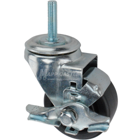 Metal caster plastic wheel with a top lock brake and metric threaded stem at the top
