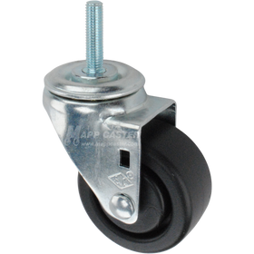 Metal caster plastic wheel with a metric threaded stem at the top