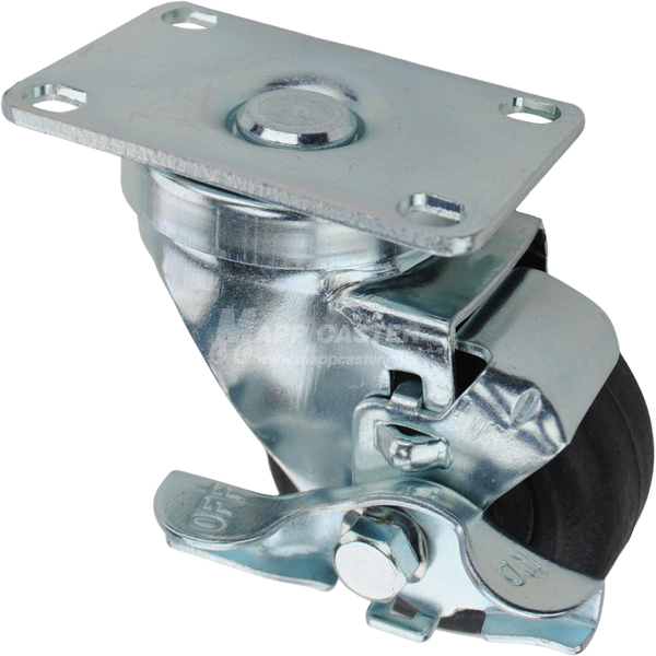 Swivel caster with top lock brake, a 3 inch black nylon wheel and O1 metal plate