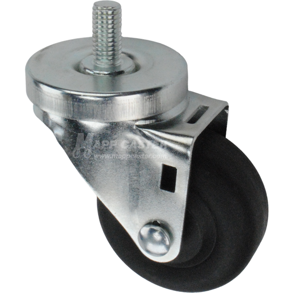 Caster wheel with a black nylon tire and metal stem thread