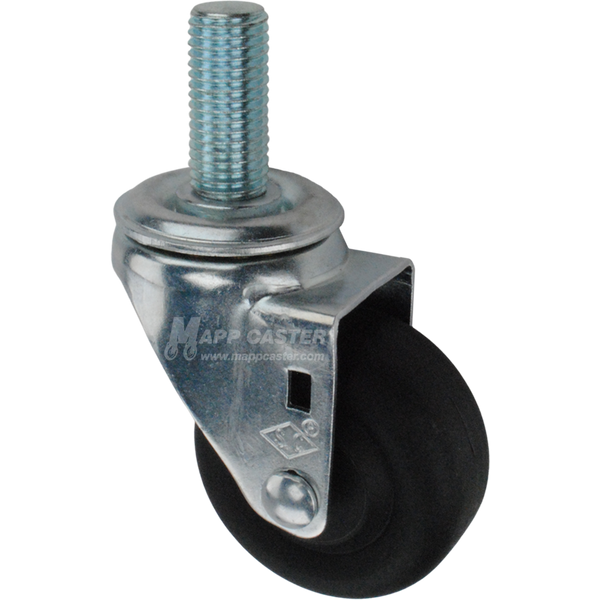 Caster with a black nylon tire and metric threaded stem