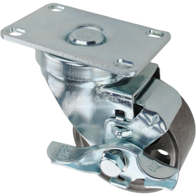 Swivel caster with top lock brake, a 3 inch silver sintered steel wheel with roller bearings and O1 metal plate