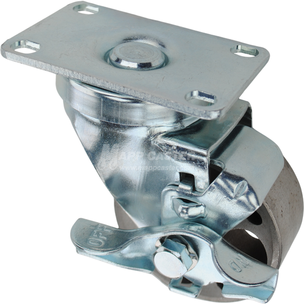 Swivel caster with top lock brake, a 3 inch silver sintered steel wheel and O1 metal plate
