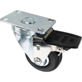 Swivel caster with face contact brake, a 3 inch black neoprene wheel with ball bearings and O1 metal plate