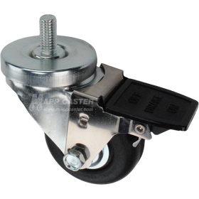 Caster wheel with face contact brake, a 3 inch black neoprene wheel and 1 inch metal threaded stem