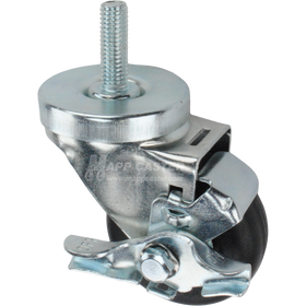 Metal caster wheel with a black neoprene tire with metal threaded stem