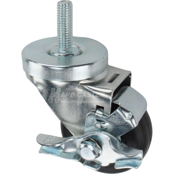 Metal caster wheel with a black neoprene tire with metal threaded stem