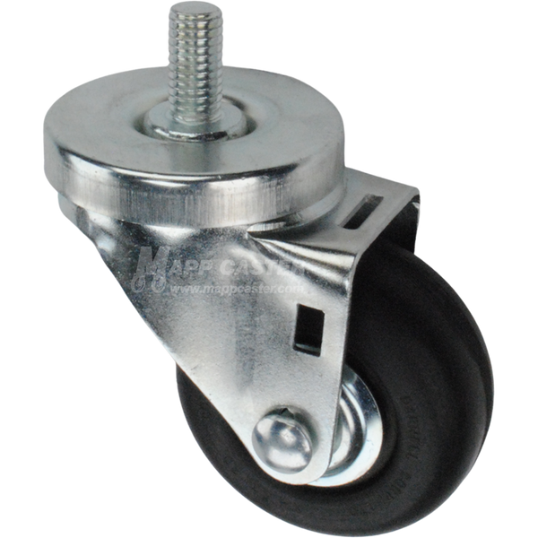 Caster wheel with a black neoprene tire and metal stem thread