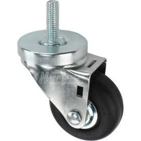 Metal caster wheel with a black neoprene tire with metal threaded stem