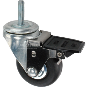 Caster wheel with face contact brake, a 3 inch black neoprene wheel and 1-1/2 inch metal threaded stem