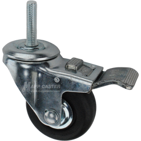 Caster wheel with a total lock brake, a 3 inch black neoprene wheel and 1-1/2 inch metal threaded stem