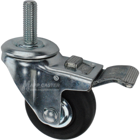 Caster wheel with a total lock brake, a 3 inch black neoprene wheel and 1-3/4 inch metal threaded stem