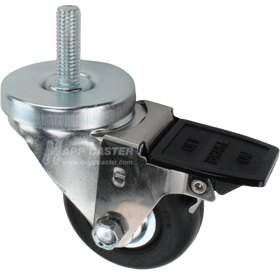 Caster wheel with face contact brake, a 3 inch black neoprene wheel and 1-1/2 inch metal threaded stem