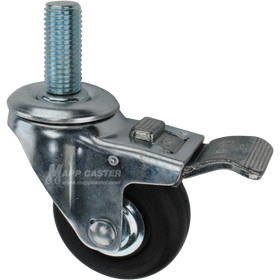 Caster wheel with a total lock brake, a 3 inch black neoprene wheel and 1-3/4 inch long 20mm metal threaded stem