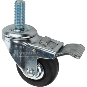 Caster wheel with a total lock brake, a 3 inch black neoprene wheel and 1-3/4 inch metal threaded stem
