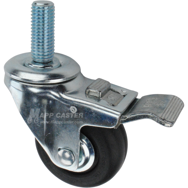Caster wheel with a total lock brake, a 3 inch black neoprene wheel and 1-3/4 inch metal threaded stem