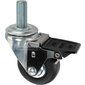 Caster wheel with face contact brake, a 3 inch black neoprene wheel and 20mm threaded metal stem