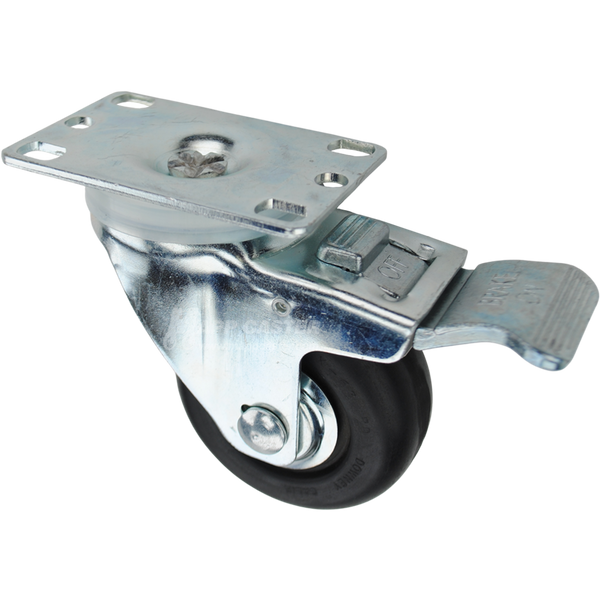 Swivel caster with a total lock brake, a 3 inch black neoprene wheel and O1 metal plate